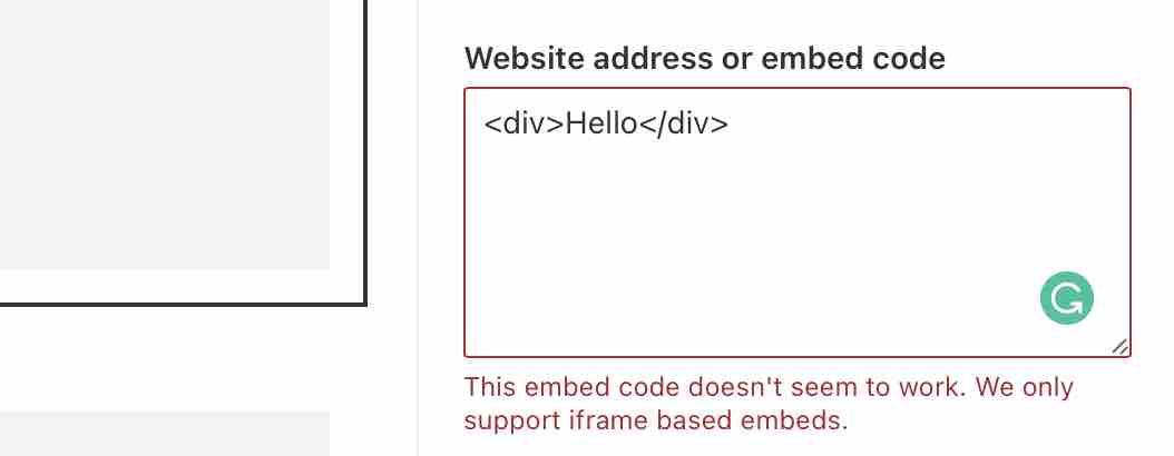 This embed code doesn't seem to work. We only support iframe based embeds.